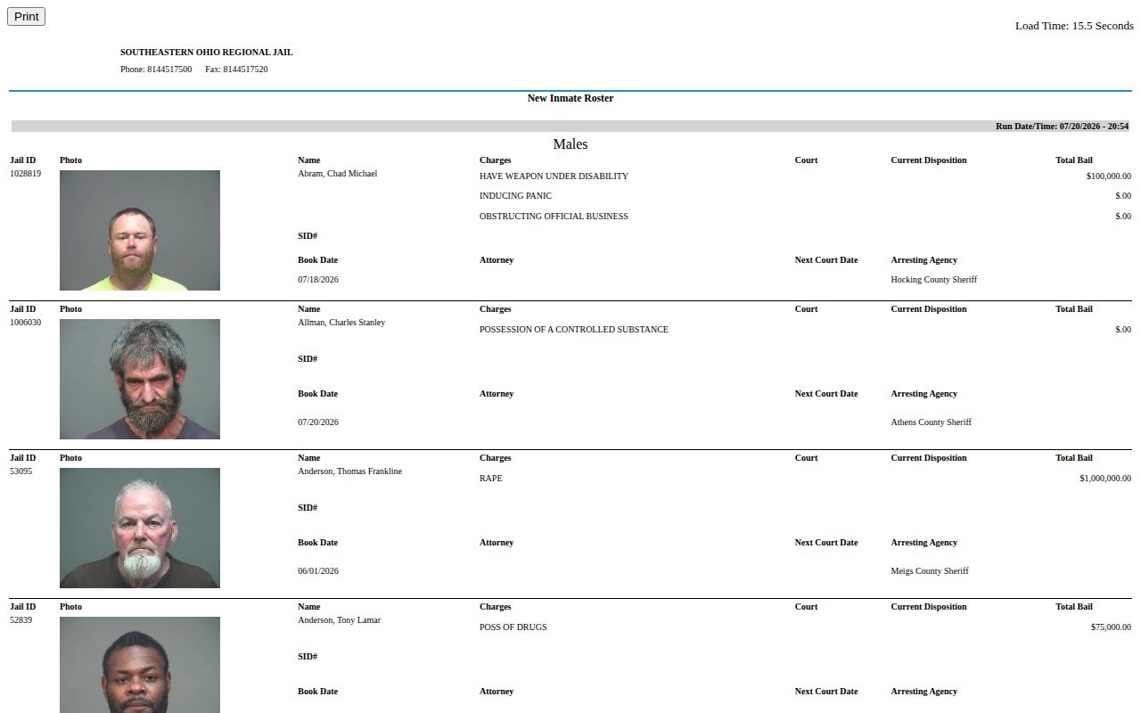 Vinton County released inmate search current SEORJ roster