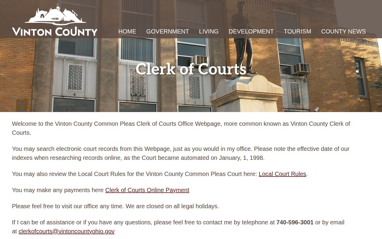 Vinton County Clerk source for 72-hour release court records