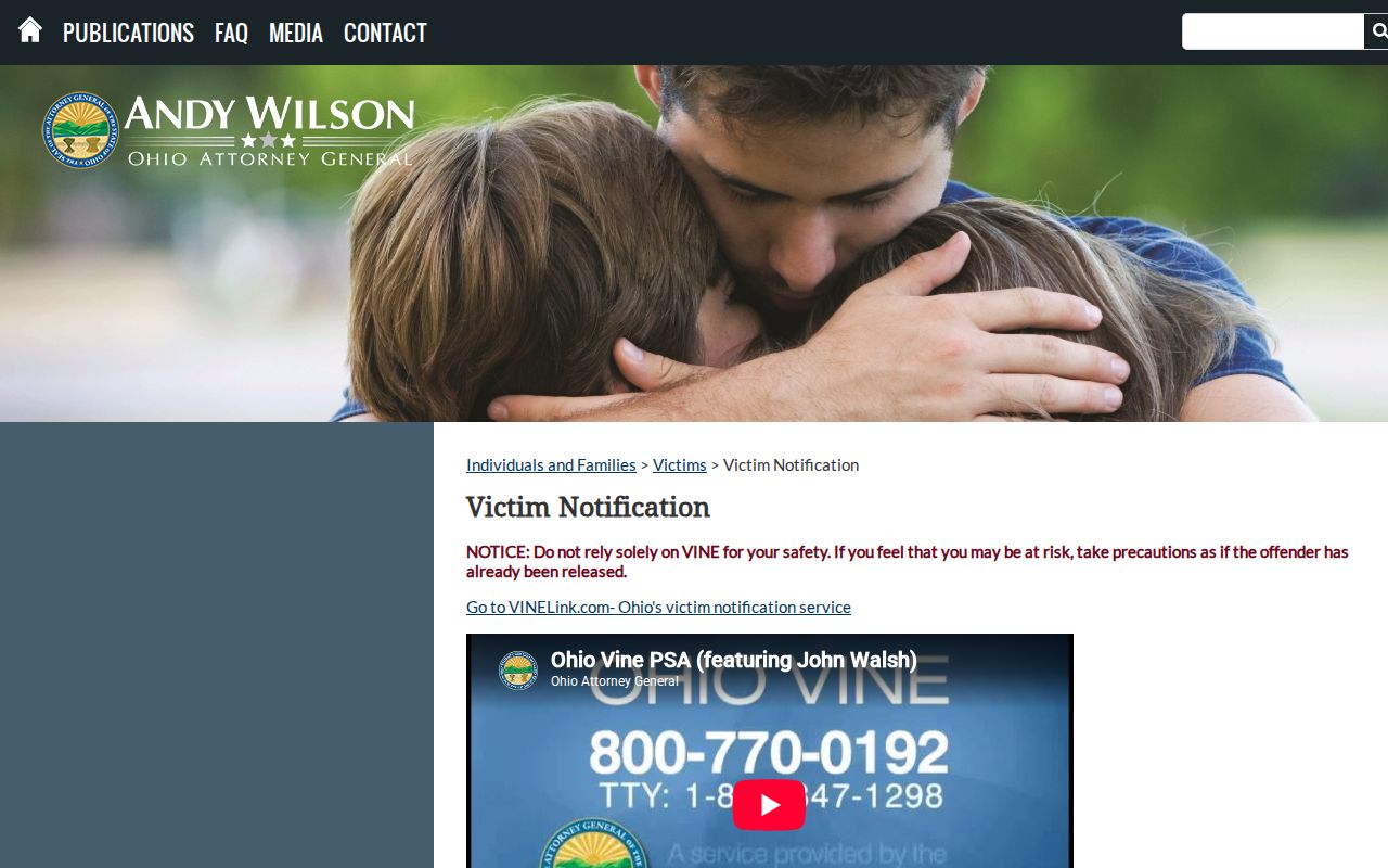 Vinton County VINE release notification guidance from Ohio